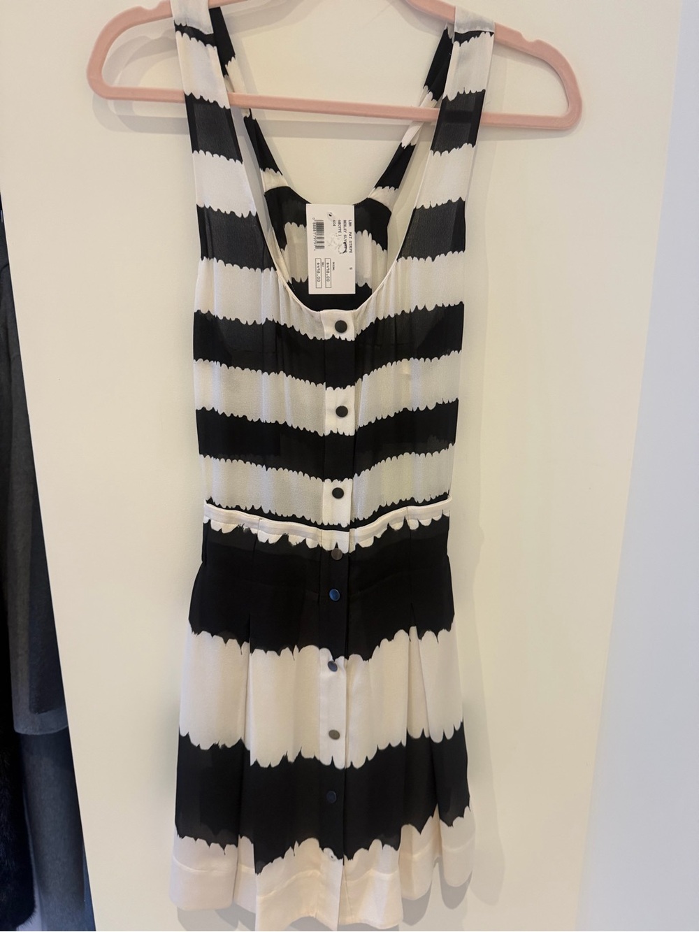 A.L.C. Black and White Striped Button-Front Romper